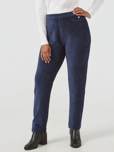 PennyPlain Rib Velour Trousers - Navy Short