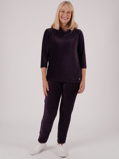 PennyPlain Rib Velour Trousers - Blackcurrant