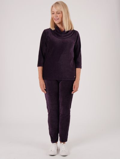 PennyPlain Rib Velour Trousers - Blackcurrant Short