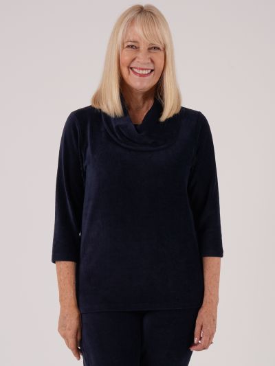 PennyPlain Cowl Top 3qs - Navy