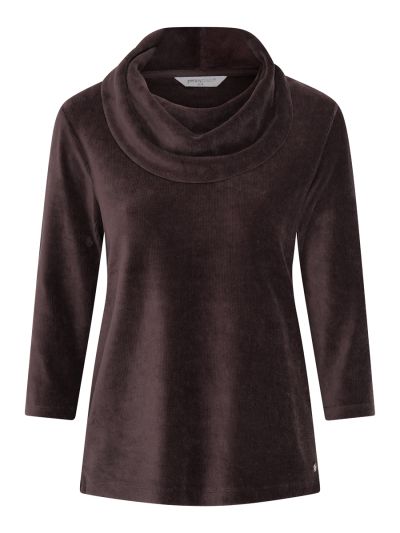 PennyPlain Ribbed Velour Cowl Neck Top - Dark Latte