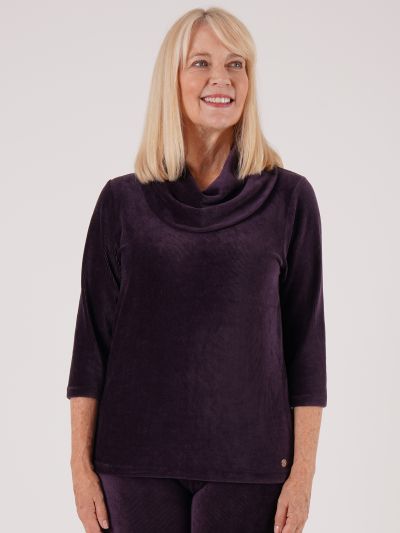 PennyPlain Cowl Top 3qs - Blackcurrant