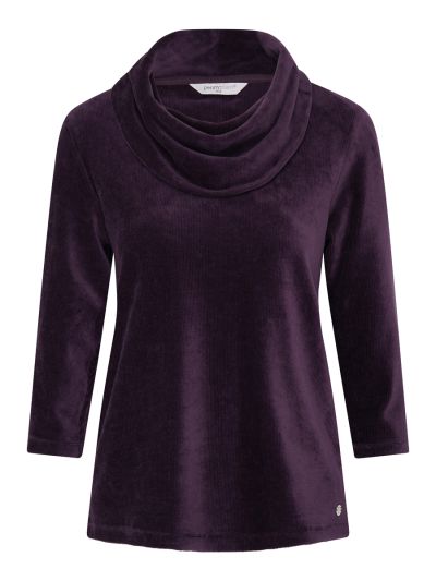 PennyPlain Ribbed Velour Cowl Neck Top- Blackcurrant