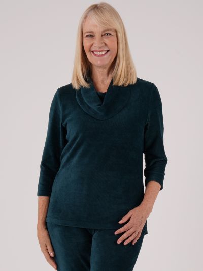 PennyPlain Cowl Top 3qs - Peacock