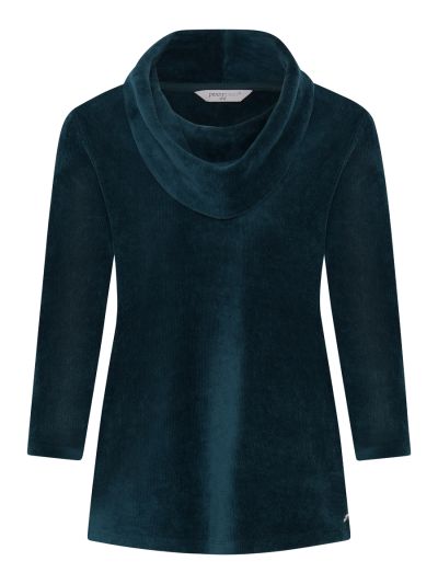 PennyPlain Ribbed Velour Cowl Neck Top- Peacock