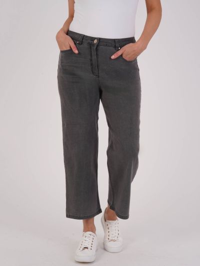 PennyPlain 5 Pocket Wide Leg Denim - Pewter Wash Short