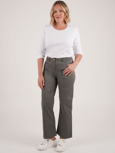PennyPlain 5 Pocket Wide Leg Denim - Dark Sage Short