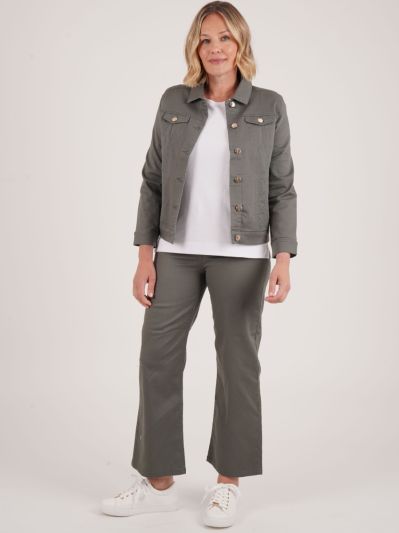 PennyPlain 5 Pocket Wide Leg Denim - Dark Sage Short