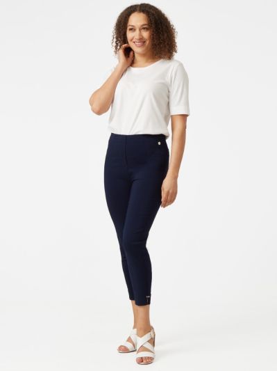 PennyPlain Cropped Bengaline Trousers - Navy
