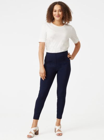 PennyPlain Cropped Bengaline Ankle Grazer Trousers - French Navy