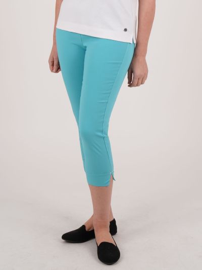 PennyPlain Cropped Bengaline Capri Trousers - Turquoise