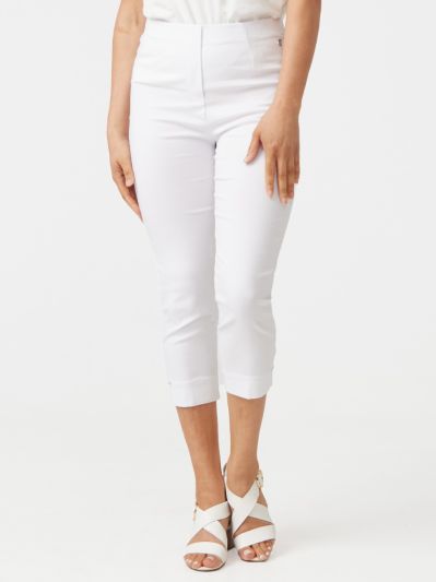 PennyPlain Cropped Bengaline Capri Trousers - White