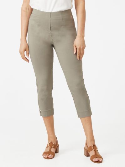 PennyPlain Cropped Bengaline Capri Trousers - Sage