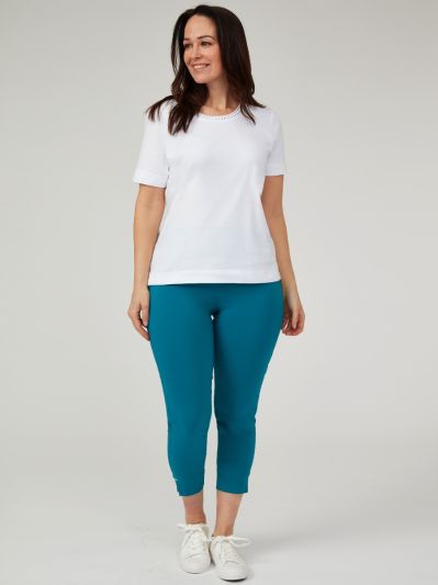 PennyPlain Cropped Bengaline Capri Trousers - Teal