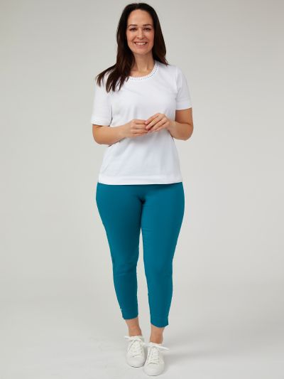 PennyPlain Cropped Bengaline Ankle Grazer Trousers - Teal