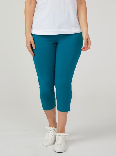 PennyPlain Cropped Bengaline Capri Trousers - Teal