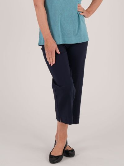 PennyPlain Navy Linen Blend Cropped Trousers