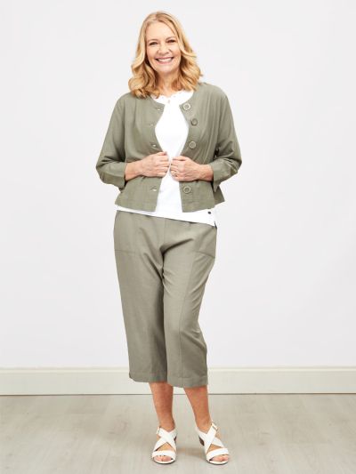 PennyPlain Linen Blend Cropped Trousers - Sage