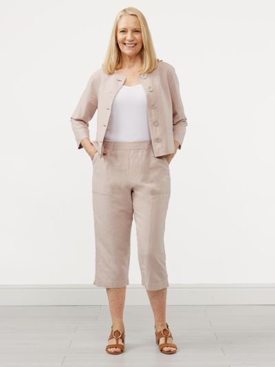 PennyPlain Linen Blend Cropped Trousers - Cloud