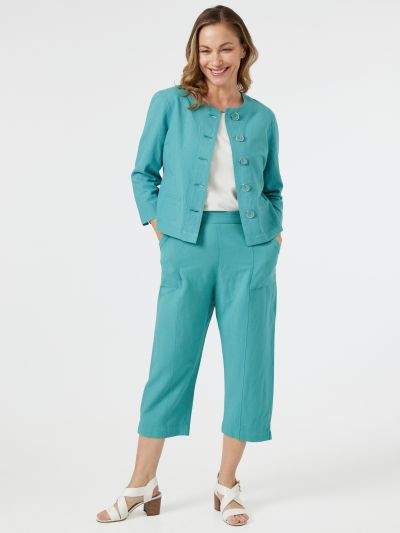 PennyPlain Linen Blend Cropped Trousers - Sea Green