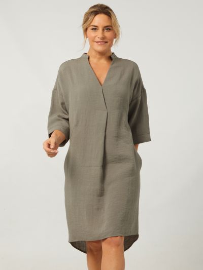PennyPlain Notch Neck Dress - Sage