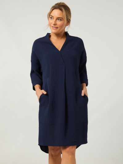 PennyPlain Notch Neck Dress - Navy