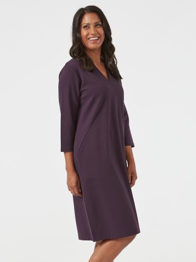 PennyPlain High Back V-neckline Dress - Blackcurrant