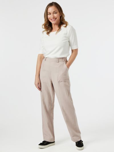 PennyPlain Linen Straight Leg Trousers - Cloud