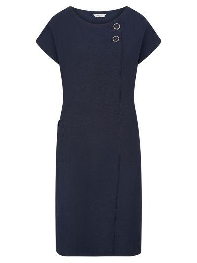 PennyPlain Cap Sleeve Linen Dress - Navy