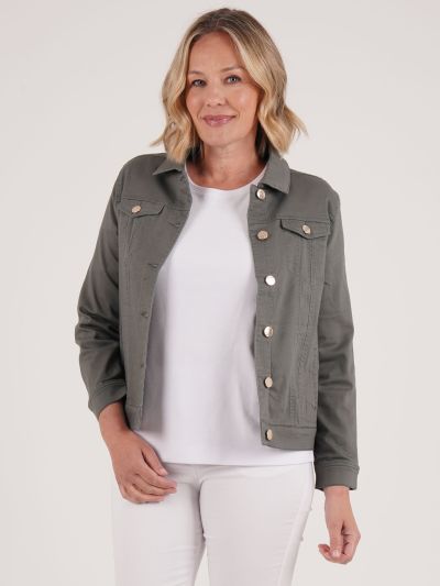 PennyPlain Denim Style Jacket - Dark Sage