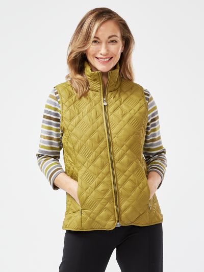 PennyPlain Diamond Quilt Gilet - Moss