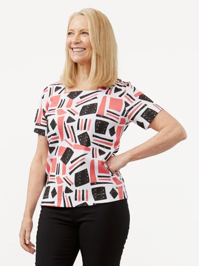 TIGI  Pomegranate And Black Abstract Top
