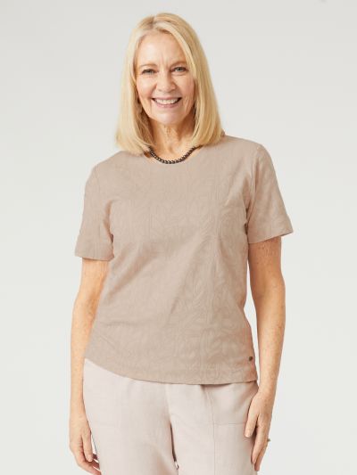 TIGI All Over Stone Leaf Embroidered Top