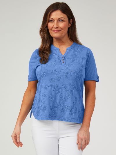 TIGI Floral Peacock Embroidered Top