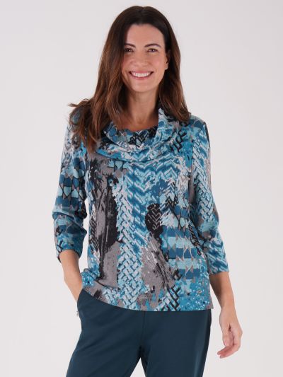 TIGI Ash Abstract Print  Cowl Neck Top