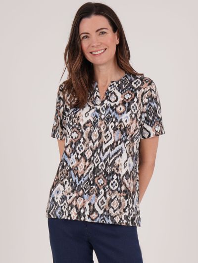 TIGI Tribal Ikat Print Notch Neckline Top