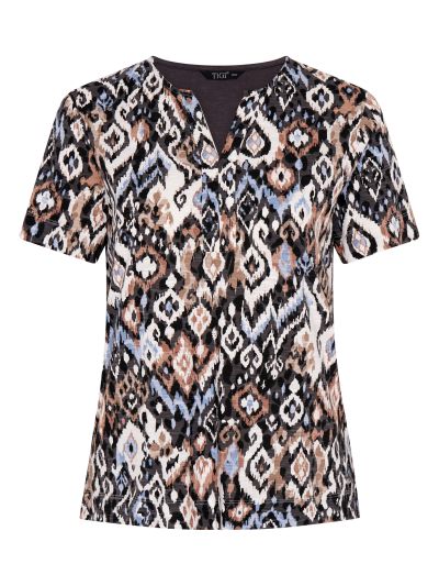 TIGI Tribal Ikat Print Notch Neckline Top