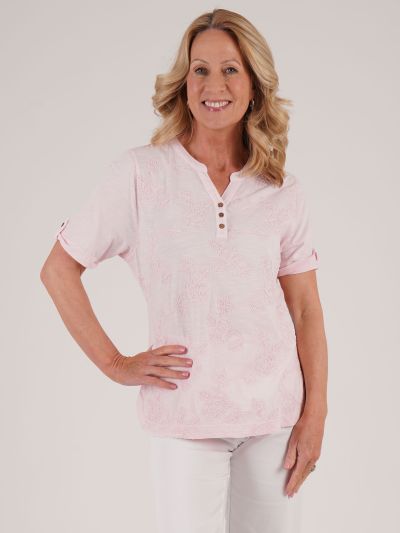 TIGI Embroidered Notch Neckline Top