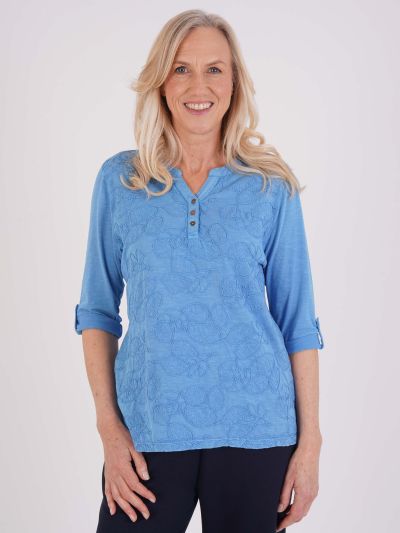 TIGI Embroidered Notch Neckline Top