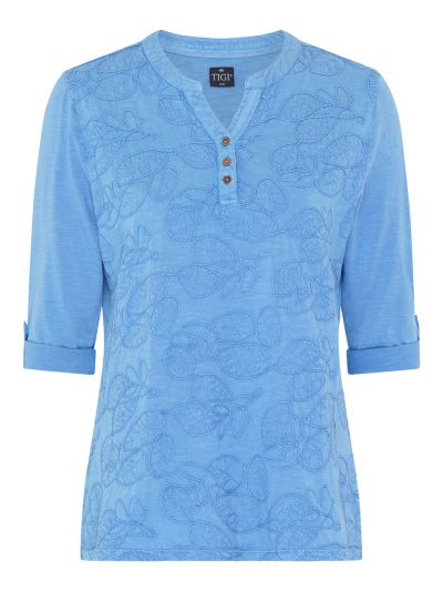 TIGI Embroidered Notch Neckline Top
