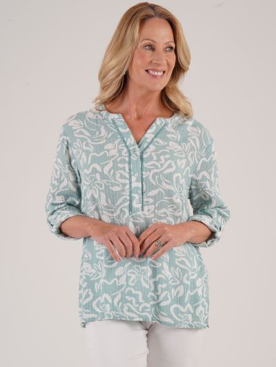 TIGI Viscose Dobby Notch Neckline Top