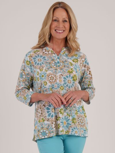 TIGI Mosaic Print Notch-neck Top