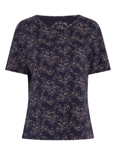 TIGI Navy Cloud Sketch Floral Pyjama Top