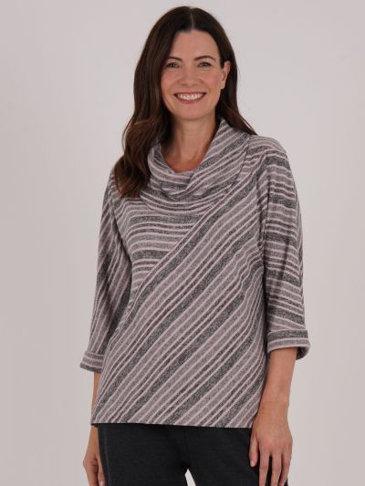 TIGI Stripe Panel Cut Cowl Neck Top