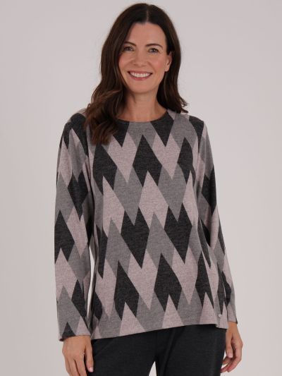 TIGI Argyle Print Zip Back Top