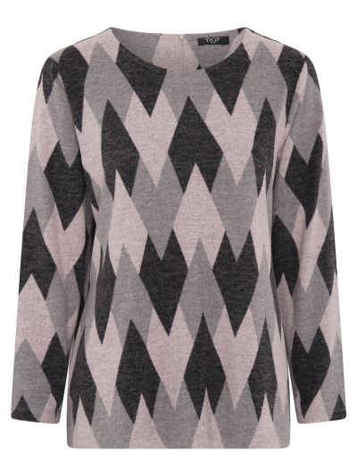 TIGI Argyle Print Zip Back Top - Rose