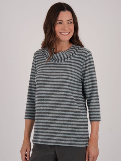 TIGI Yarn Dye Stripe Drape Cowl Neck Top