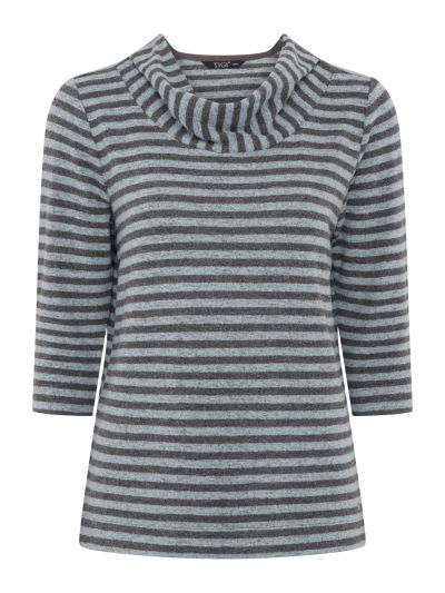 TIGI Yarn Dye Stripe Drape Cowl Neck Top