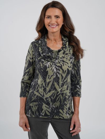 TIGI Dark Jungle Leaf Print Top
