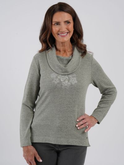 TIGI Diamante Palcement Cowl Neck Top
